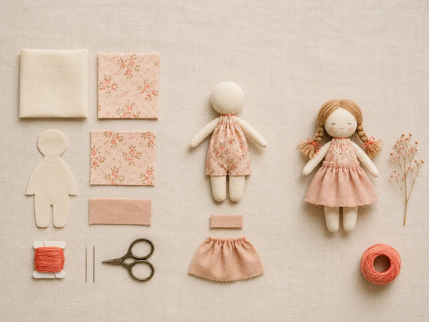 Materiais do atelier dispostos sobre a mesa: papéis, tecidos, pigmentos e ferramentas de trabalho manual