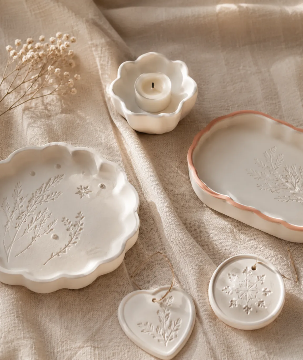 White plaster shell with a smooth interior, handmade, photographed against an ivory background