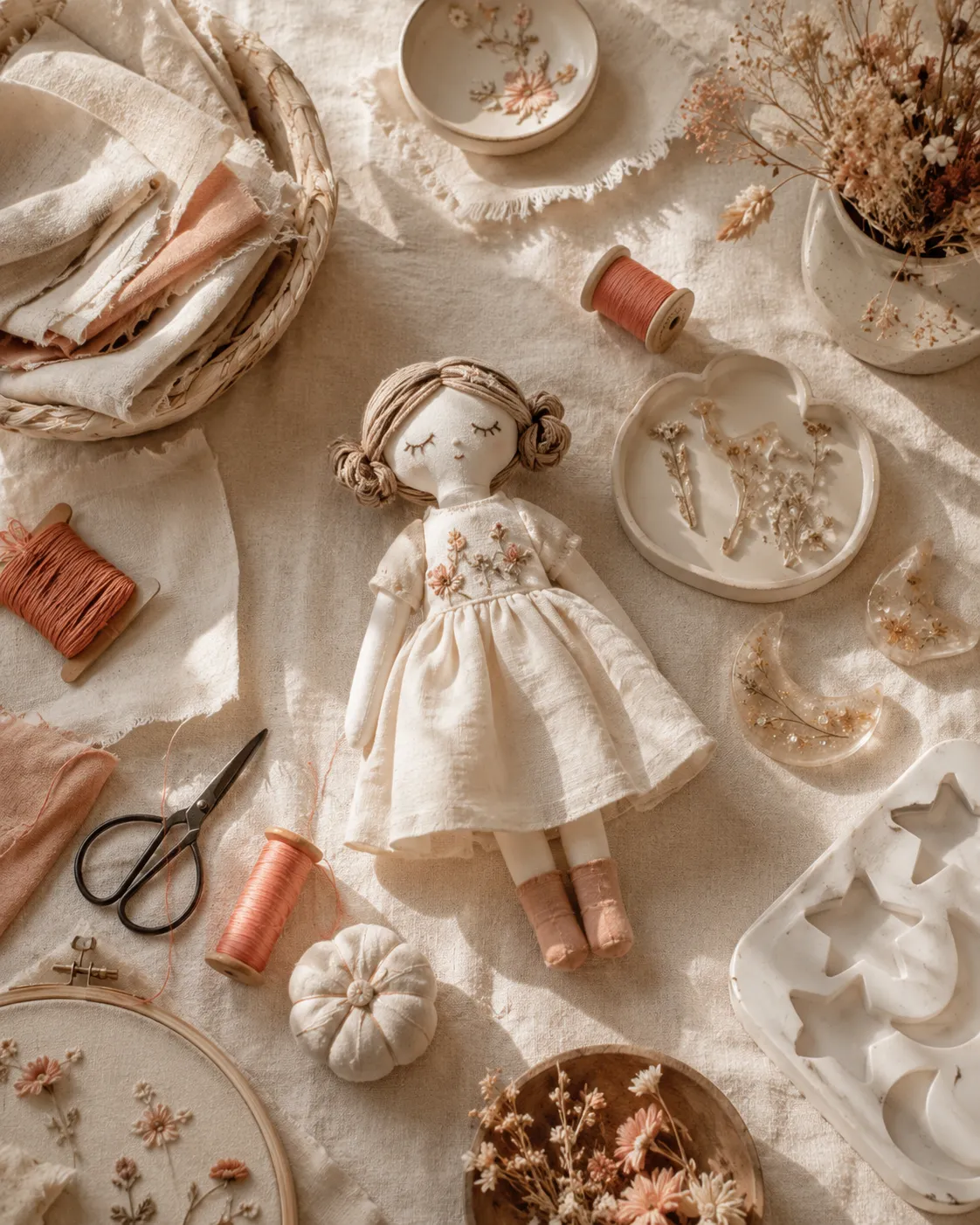 Lili in her Madeira studio, surrounded by pieces in progress, paper and working materials